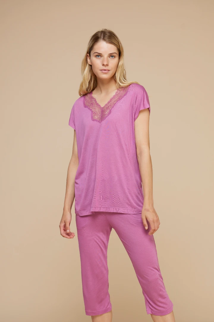 Normann Pigiama Donna Maniche Corte A Righe - Leggero, In Cotone, Taglie Forti Disponibili, Certificato OEKO-TEX, Prodotto In Germania