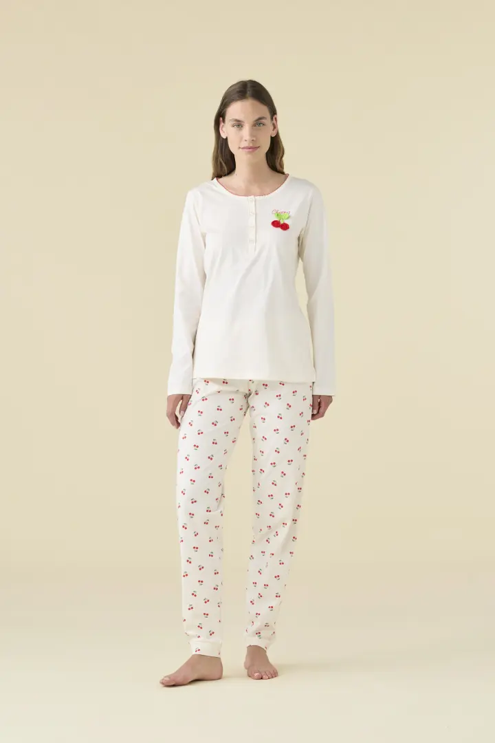 Normann Pigiama Donna Maniche Lunghe Con Polsini E Cuori – Morbido Cotone Jersey, Qualità Oeko-Tex, Lavabile In Asciugatrice