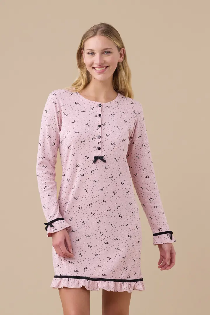2 Camicie Da Notte Donna Ulla Popken In Cotone | Confezione Da 2: Una Fantasia E Una Tinta Unita, Maniche Lunghe