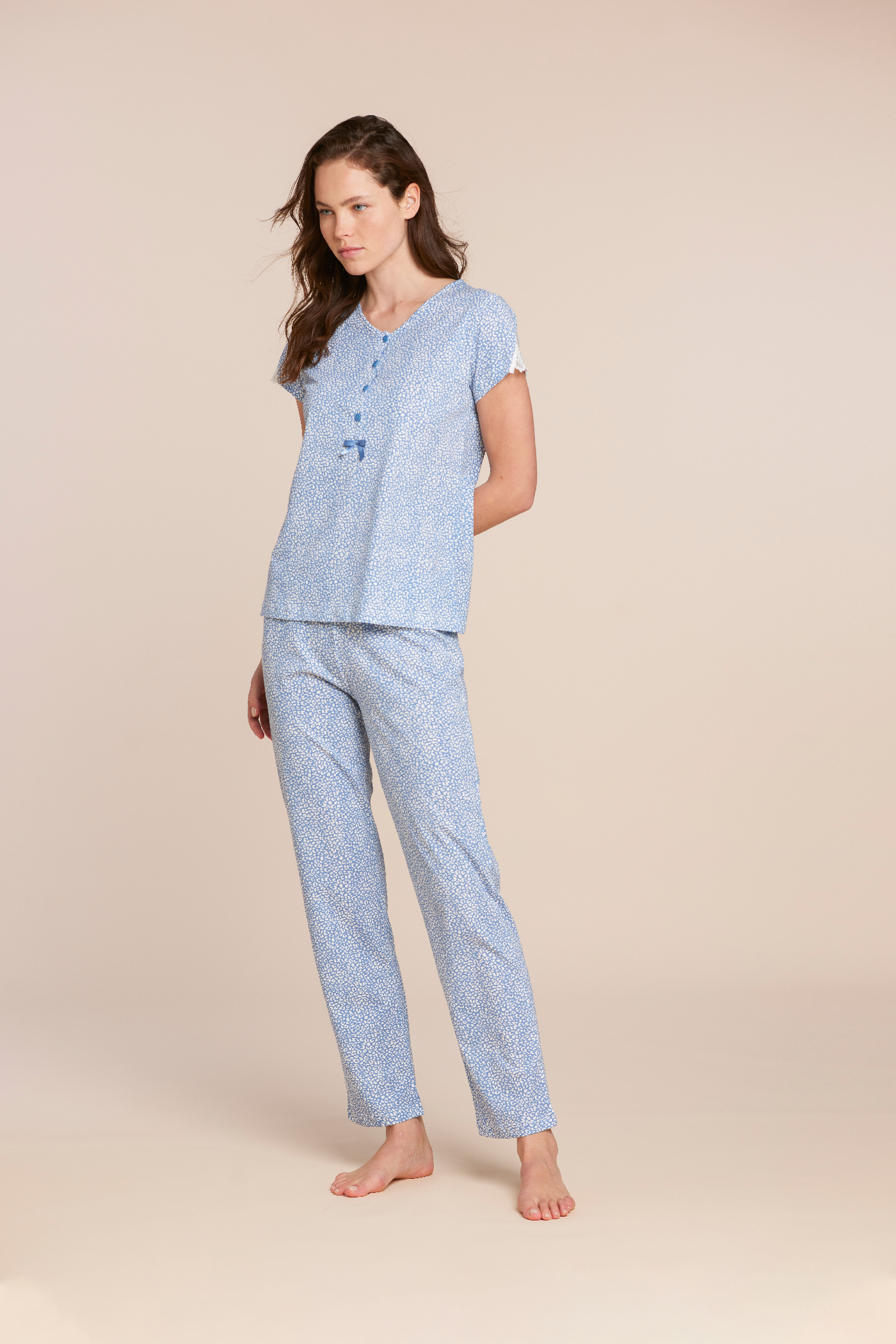 Normann Pigiama Donna Maniche Corte Con Cactus - Pantaloni Capri 3/4 In Cotone - Estivo E Morbido - 3