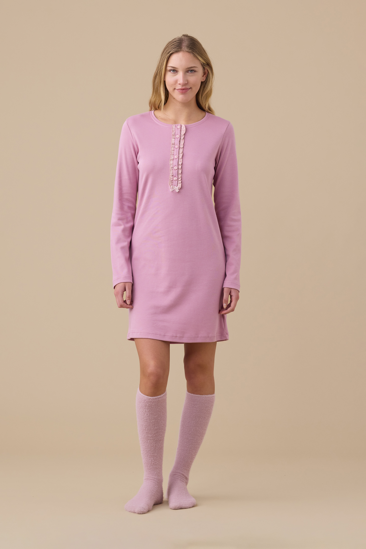 E.Femme® Camicia Da Notte Donna Amelia 366 In Viscosa – Morbida Con Pizzo, Maniche Corte, Taglia 46, Rosa Antico