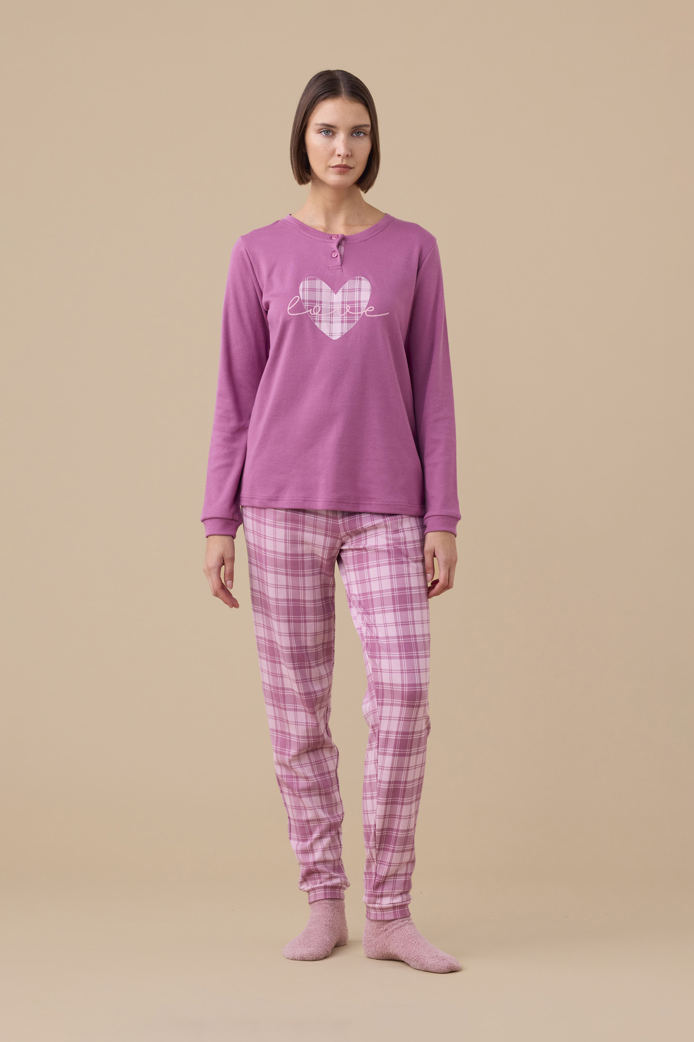 Normann Pigiama Donna In Spugna Con Polsini E Cuore - 80% Cotone, Lavabile A 60°, Colori Disponibili - 6