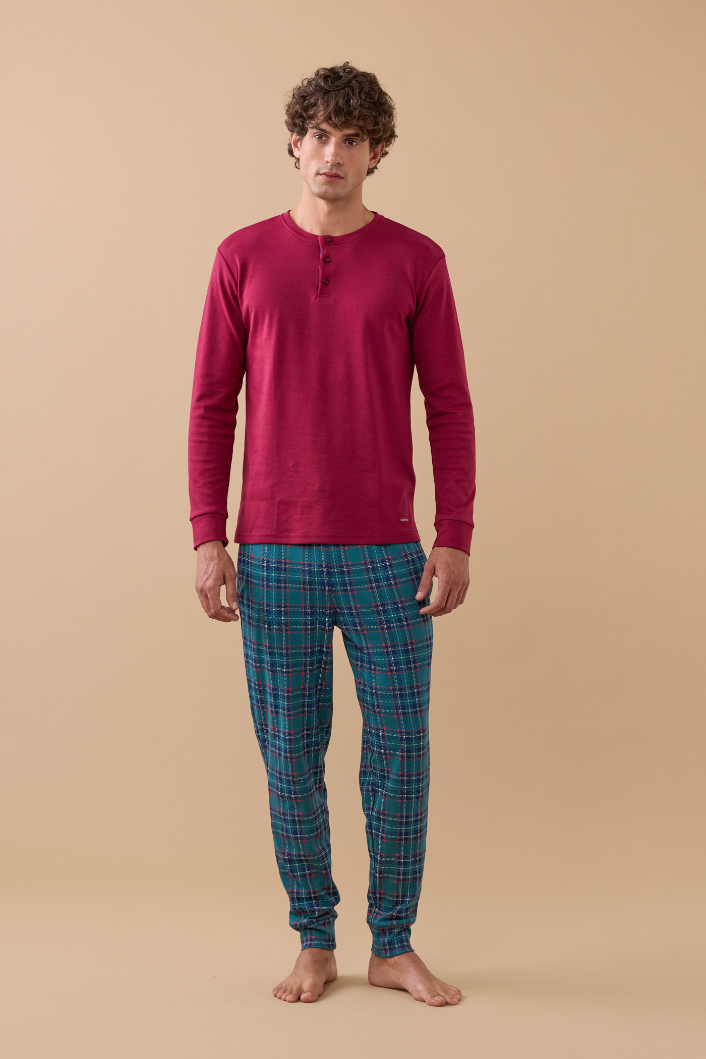 Pigiama Lungo in Tela Garzata Tartan
